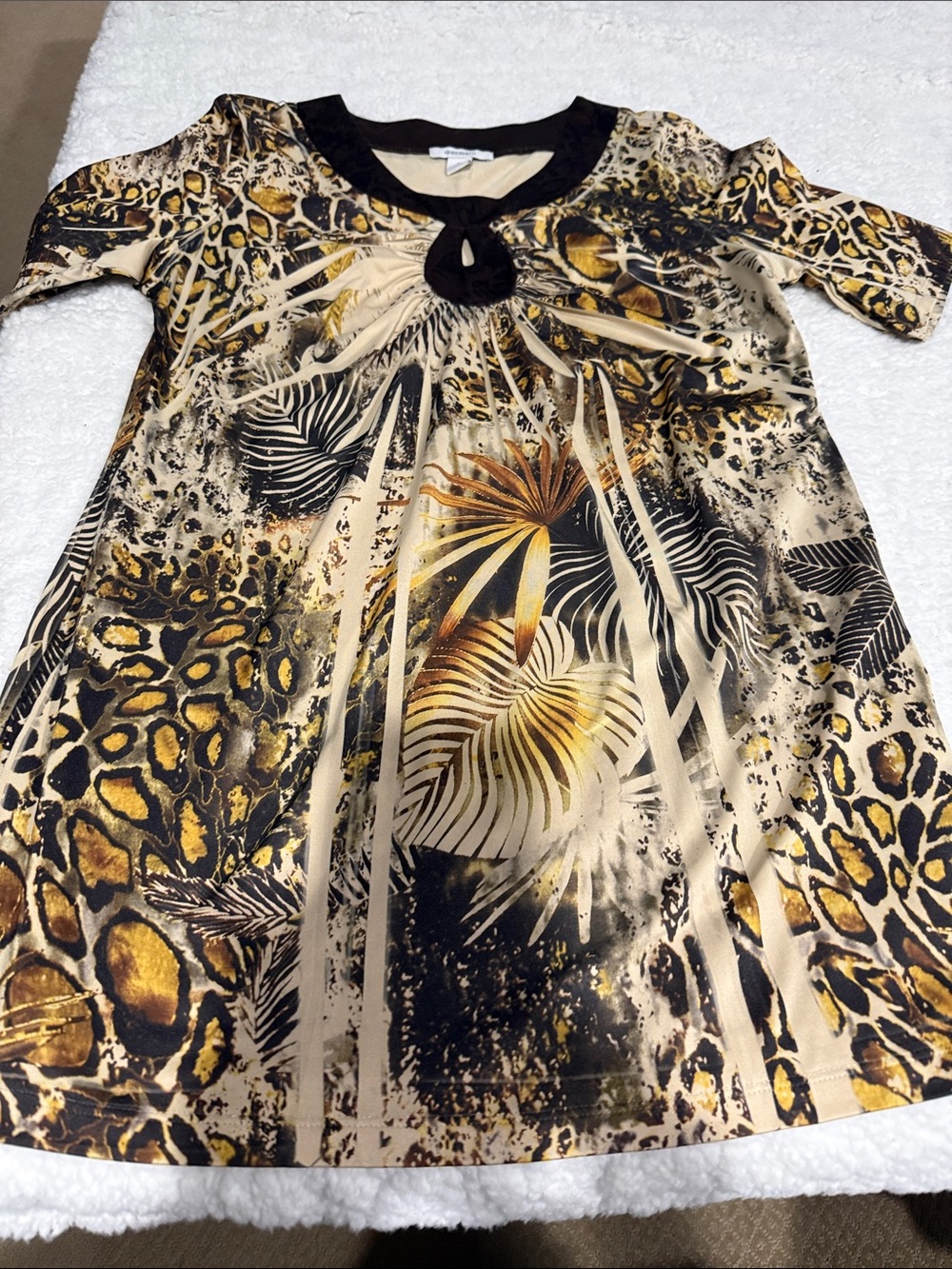Dress Barn Cream, Black and Gold Animal-Print Tunic